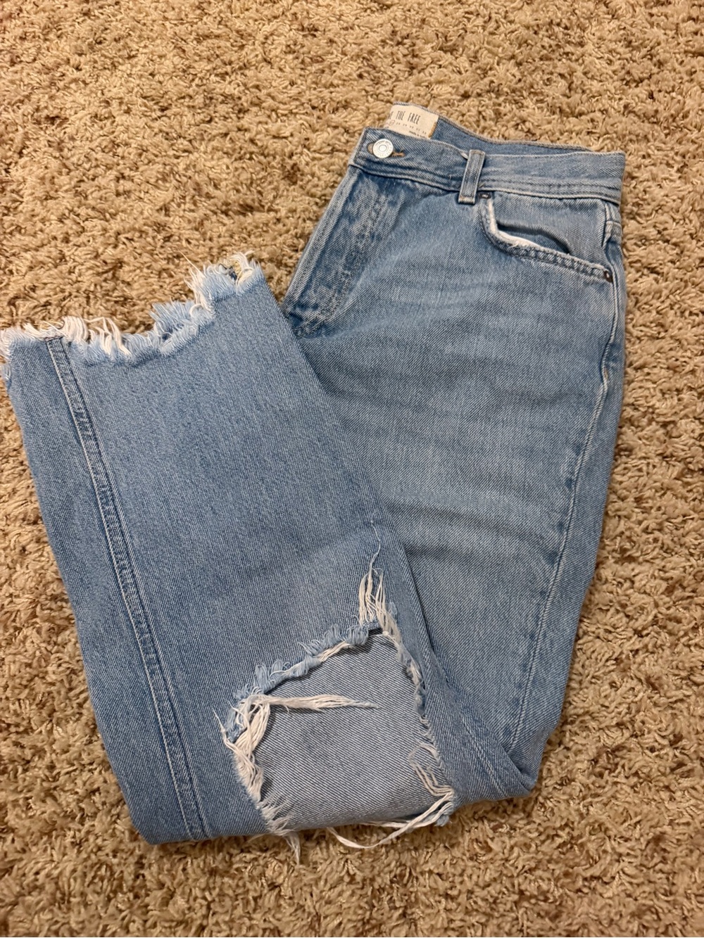Free People Light Blue Straight Leg Distressed Jeans